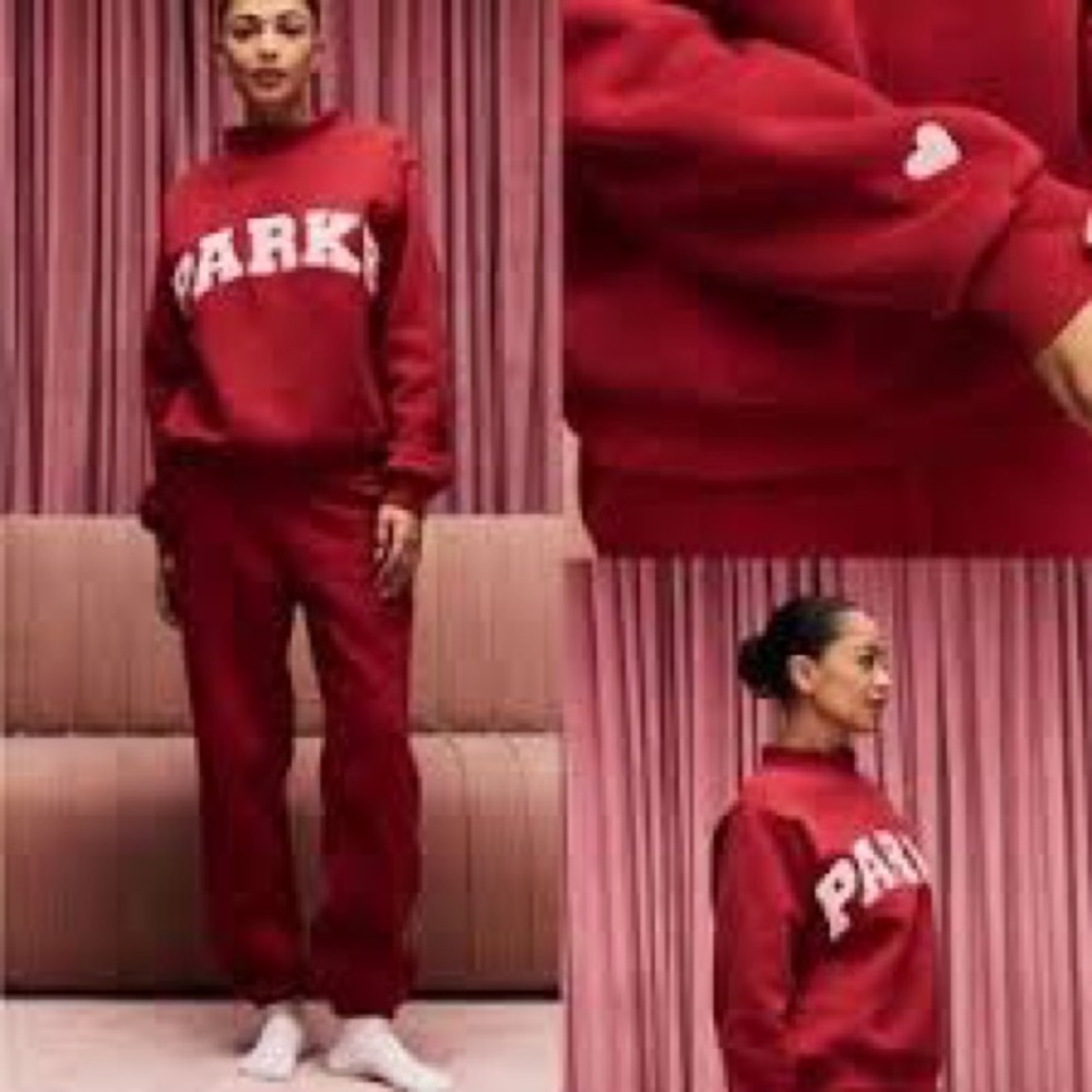 Parke Jean Heart Varsity Mockneck Red Hoodies